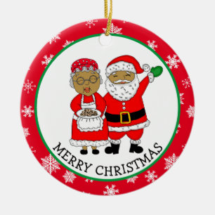 Mr. och Mrs. Claus, den afrikansk-amerikanska jult Julgransprydnad Keramik