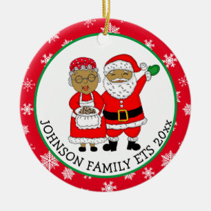 Mr. och Mrs. Claus, den afrikansk-amerikanska jult Julgransprydnad Keramik