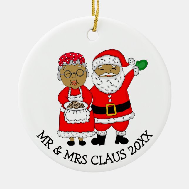 Mr. och Mrs. Claus, den afrikansk-amerikanska jult Julgransprydnad Keramik (Framsidan)