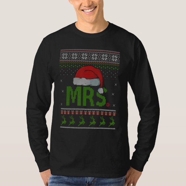 Mr och Mrs Claus Ugly jul Sweater Matching C T Shirt (Framsida)