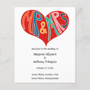 Mr. och Mrs. Colorful Heart Shape Bröllopsprogram