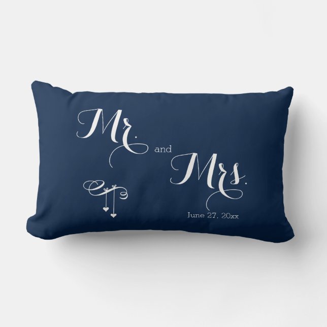 Mr och Mrs Customized Blue Bröllop Pillows Lumbarkudde (Framsida)