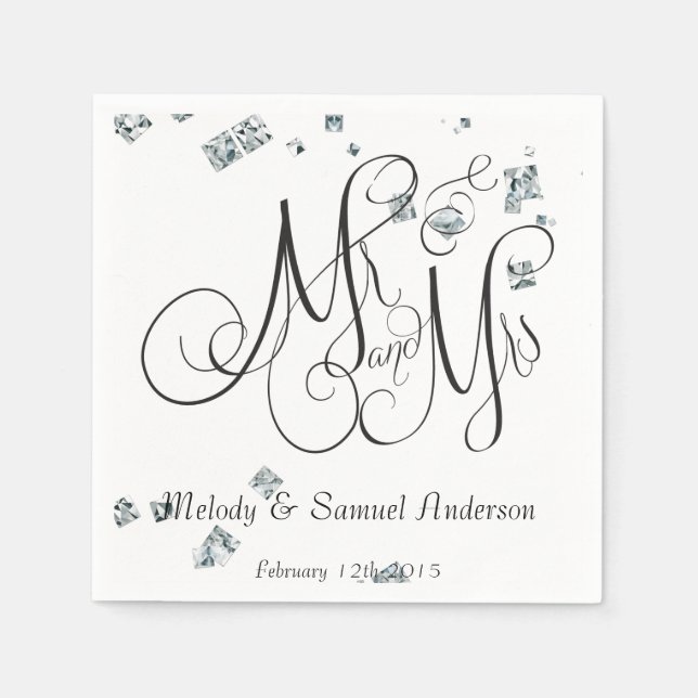 Mr och Mrs. | Diamond Confetti Napkins Pappersservett (Framsidan)