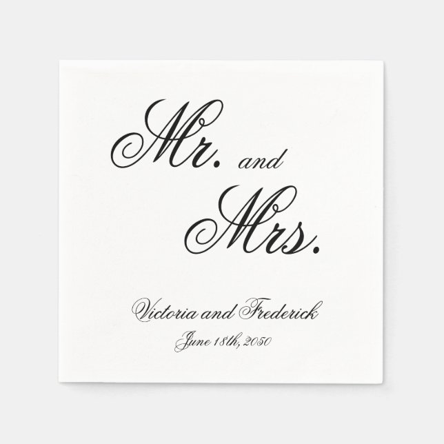 Mr och Mrs Elegant Calligraphy Bröllop Pappersservett (Framsidan)