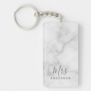 Mr och Mrs. Elegant Marble Modern Script Bröllop Nyckelring