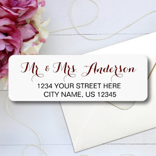 Mr. och Mrs Elegant Script Bröllop Namn Adress Returadress Etikett