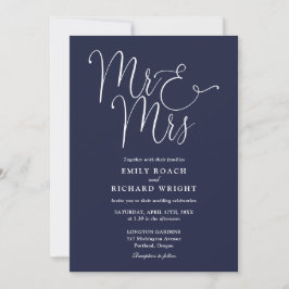 Mr och Mrs Elegant Script Marinblå Bröllop Inbjudningar