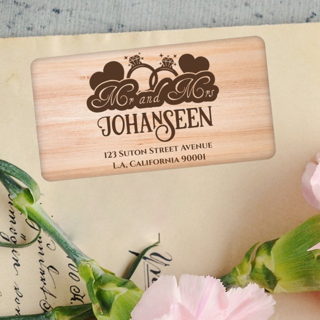 Mr och Mrs Elegant Simple Rustic Wood Bröllop Adressetikett (Skapare uppladdad)