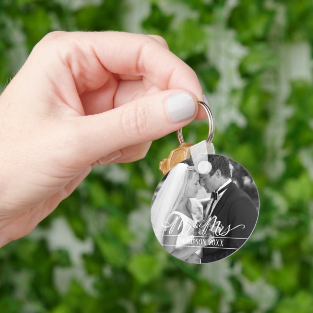 Mr och Mrs Elegant Snyggt Photo Personlig Nyckelring (Hand)