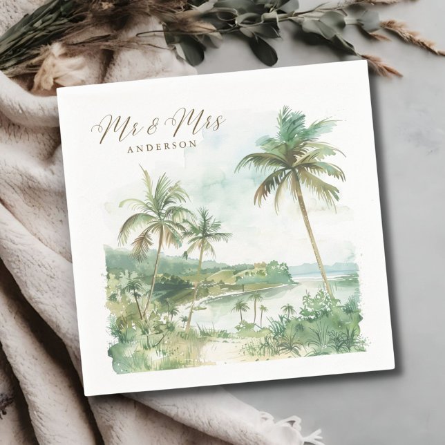 Mr och Mrs Elegant Strandbröllop Destination  Pappersservett (Mr and Mrs Elegant Destination Beach Wedding Napkins)