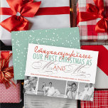 Mr och Mrs First jul Photo Collage Bröllop<br><div class="desc">"Kärlek,  fred,  glädje,  kyssar. Vår första jul som Mr. och Mrs.'s färglösa blandning typografi,  bröllop-meddelande/fyra platt fotokollage-kort. Designade/ursprungliga teckningar efter tjock*fa*tin*i. Enkel att anpassa med ditt eget textmeddelande,  namn,  år,  foto eller bild. Fler redigeringsfunktioner finns på sidan Redigera design. www.zazzle.com/fat_fa_tin www.zazzle.com/color_therapy www.zazzle.com/fatfatin_blue_knot www.zazzle.com/fatfatin_red_knot www.zazzle.com/fatfatin_mini_me www.zazzle.com/fatfatin_box www.zazzle.com/fatfatin_design www.zazzle.com/fatfatin_ink</div>