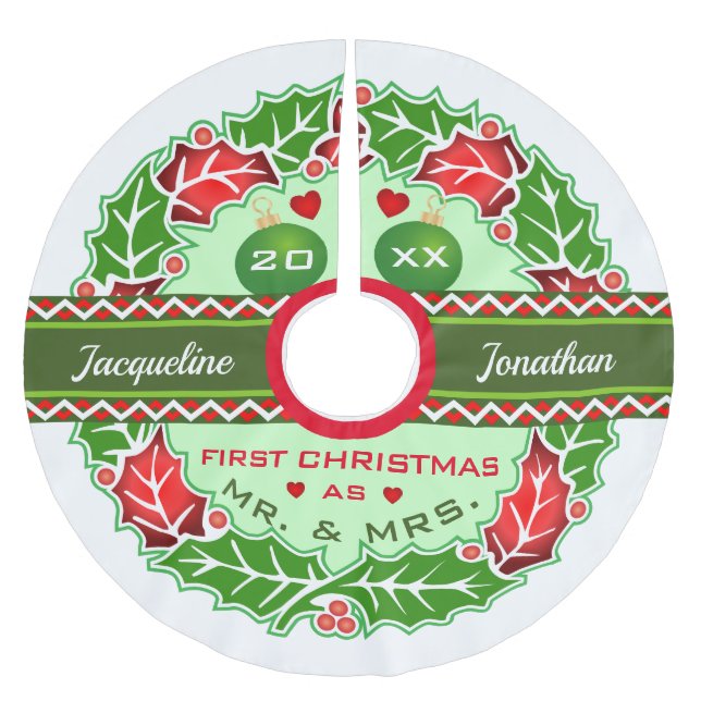 Mr och Mrs First WEDDED jul Holly Wandeans Julgransmatta Borstad Polyester (Framsidan)