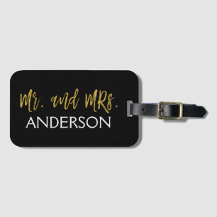 Mr. och Mrs. Gold Foil Luggage Bag Märkre Bagagebricka