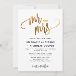 Mr. och Mrs. Guld Loely Script Typography Bröllop Inbjudningar