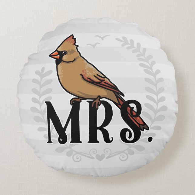 Mr. och Mrs. Hans och Hers Mrs. Cardinal Rund Kudde (Framsidan)