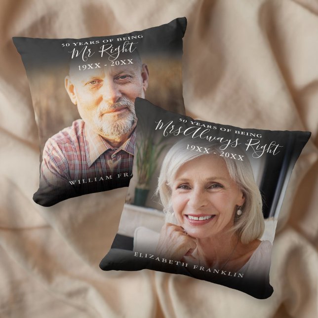 Mr och Mrs Höger Roligt 2 fotoårsdag Kudde (Mr And Mrs Right Fun 2 Photo Anniversary Throw Pillow)