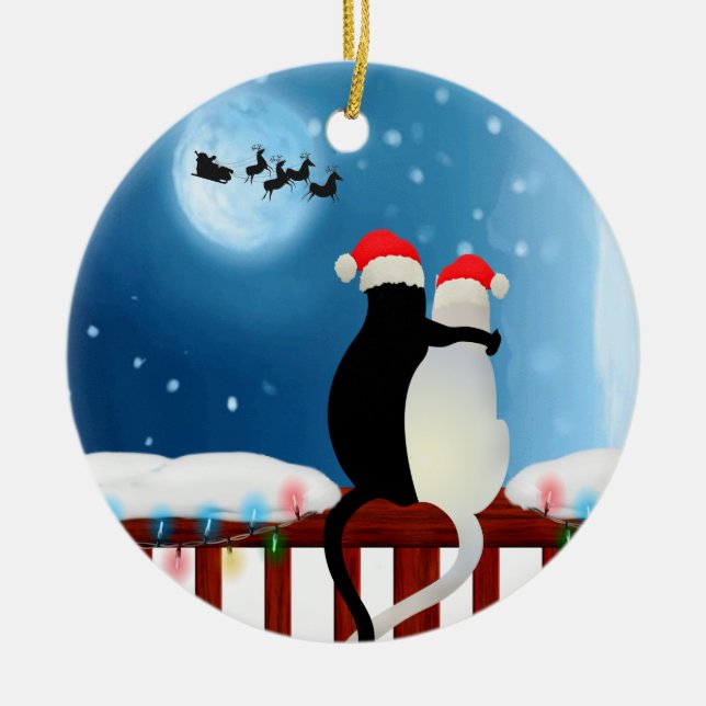 Mr och Mrs. Jul Kattunge Julgransprydnad Keramik (Framsidan)