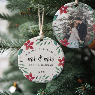 Mr. Och Mrs.   Julfoto, första marmorerad Julgransprydnad Keramik