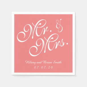 Mr. och Mrs. Light Coral Bröllop Papper Napkins Pappersservett