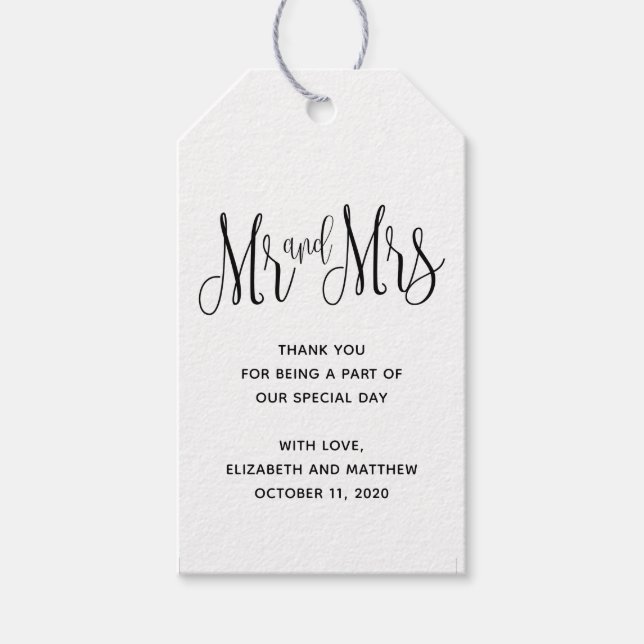 Mr och Mrs. märkre. Tack, Rustic bröllop Presentetikett (Framsidan)