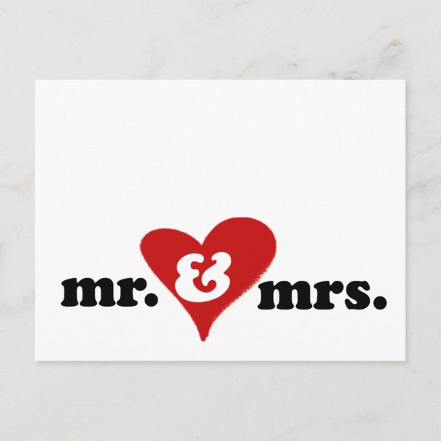 Mr. och Mrs. med hjärta Vykort (Framsida)