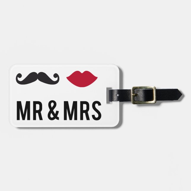 Mr. och mrs med mustache och Red läppar. Bagagebricka (Horisontell Framsida)