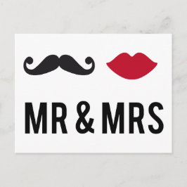 Mr. och mrs med mustache och Red läppar. Vykort