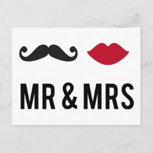 Mr. och mrs med mustache och Red läppar. Vykort