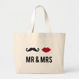 mr. och mrs. med mustasch och röd läppar jumbo tygkasse