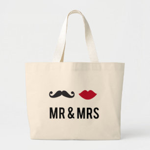 mr. och mrs. med mustasch och röd läppar jumbo tygkasse