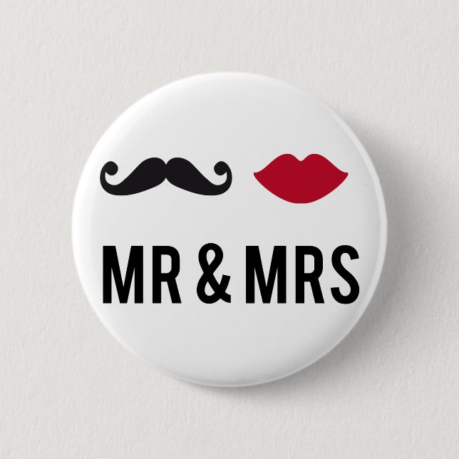 mr. och mrs. med mustasch och röd läppar knapp (Framsida)