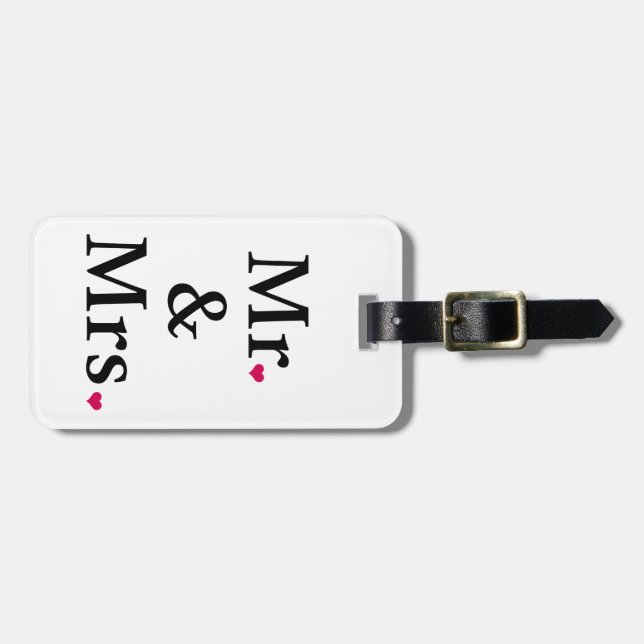 Mr. och mrs med två röda hjärtan bagagebricka (Horisontell Framsida)