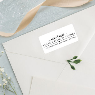 Mr. Och Mrs.   Minimal Bride & Groom Heart Bröllop Returadress Etikett