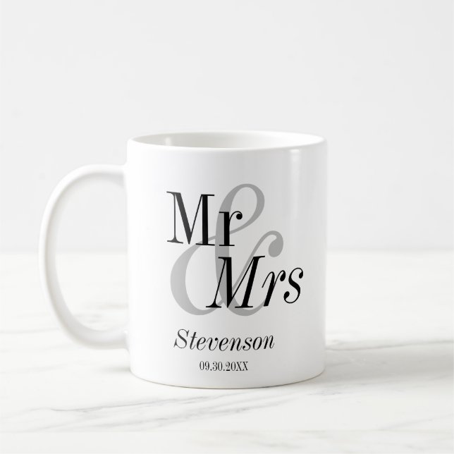 Mr. och Mrs. Minimal Modern Bröllop Gift Kaffemugg (Vänster)