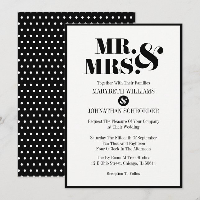 Mr och Mrs Modern Bold Wedding-inbjudningskort Inbjudningar (Fram/baksida)