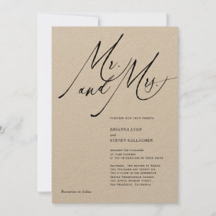 Mr och Mrs Modern Calligraphy Black White Bröllop Inbjudningar