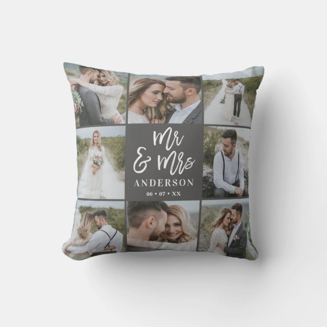 Mr och Mrs Multifoto bröllop familjegåva Kudde (Framsida)