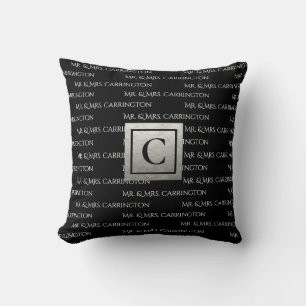 Mr och Mrs Namn Monogram Black White Kudde