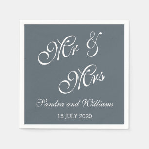 Mr och Mrs Napkins Bröllop Date Bride Groom Grått Pappersservett