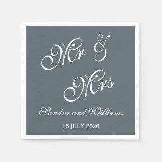Mr och Mrs Napkins Bröllop Date Bride Groom Grått Pappersservett