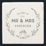 Mr. och Mrs. new home eller nyligen bogserad Stenunderlägg<br><div class="desc">Mr. och Mrs. New home eller new old cushion. Hand plockade blommigt och små husdetaljer. Bakgrunden till färg kan ändras.</div>