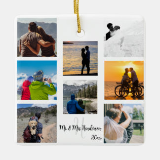 Mr och Mrs Newlyed Anpassningsbar 8 Photo Grid Julgransprydnad Keramik