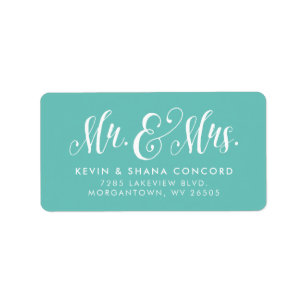 Mr. och Mrs. Newlyged teal returadress Adressetikett
