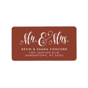 Mr och Mrs Newlyged Terracotta Rust returadress Adressetikett