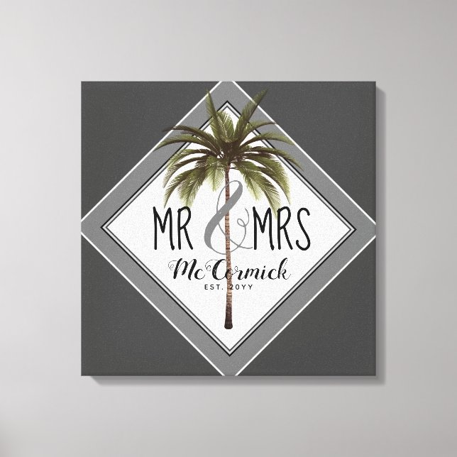 Mr och Mrs Newlyweds Beach Wedding Personlig Canvastryck (Framsida)