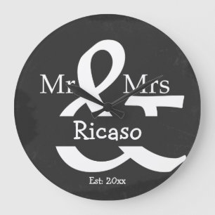 Mr och Mrs Personlig Faux Chalkboard Stor Klocka