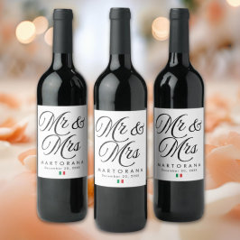 Mr och Mrs Personlig Italiensk Bröllopspresent Vinflaska Etikett