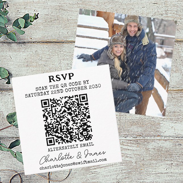 Mr och Mrs Photo Elegant Script QR Code OSA Tilläggskort (Front And Back)