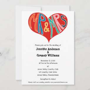 Mr och Mrs Red and White Heart Shape Bröllop Inbjudningar