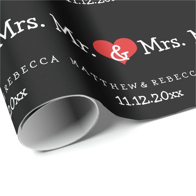 Mr och Mrs Red Heart Bröllop Presentpapper (Rullad Hörn)